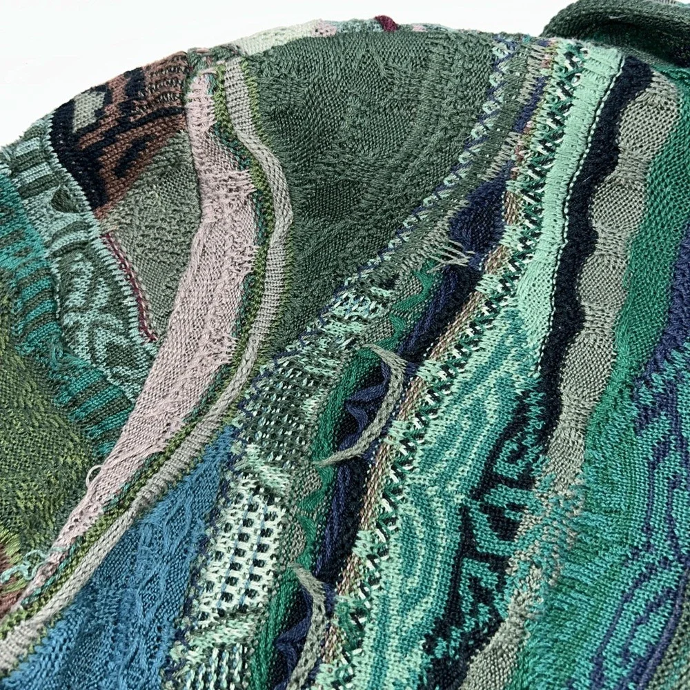 Coogi Grandpa Sweater Cardigan 3D Cable Knit Chunky 90's Multi Colored Women's M - Picture 7 of 15